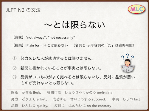 Mlc Japanese School Jlpt N3 文法 ぶんぽう Grammar とは限らない Quiz T Co Uzrojsvasn Mlc Japanese School Jlpt N3 文法 ぶんぽう Grammar とは限らない Quiz T Co Uzrojsvasn