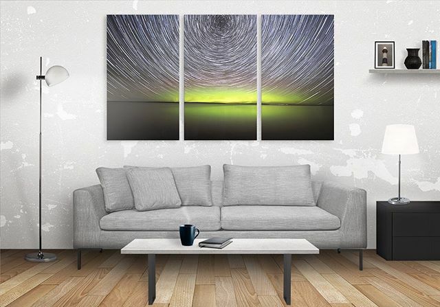 This 3-panel, sculptural photograph brings the dramatic night sky indoors, highlighting the wonder of the Aurora Borealis reflected in the calm waters of Lake Superior with a dynamic halo of star trails above. . . . . . . #northernlights #aurora #aurora… ift.tt/2nf9b5e