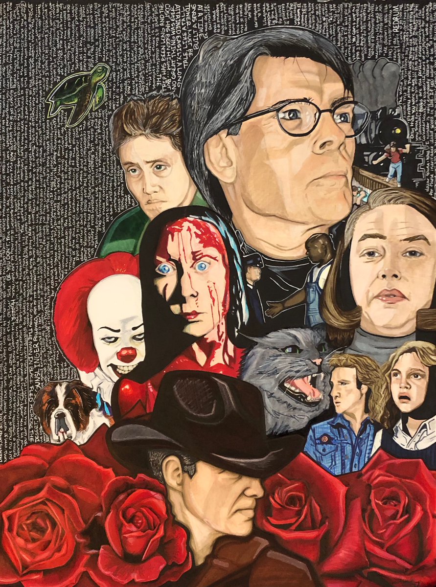 Kat on Twitter: "My latest work. Stephen king fan art. Hopefully the king  himself sees! #StephenKing #Fanart #markers #art #carrie #misery #TheBody  #IT #TheStand #Firestarter #TheDarkTower #books #reading #freehand #roses  #turtle #pennywise #