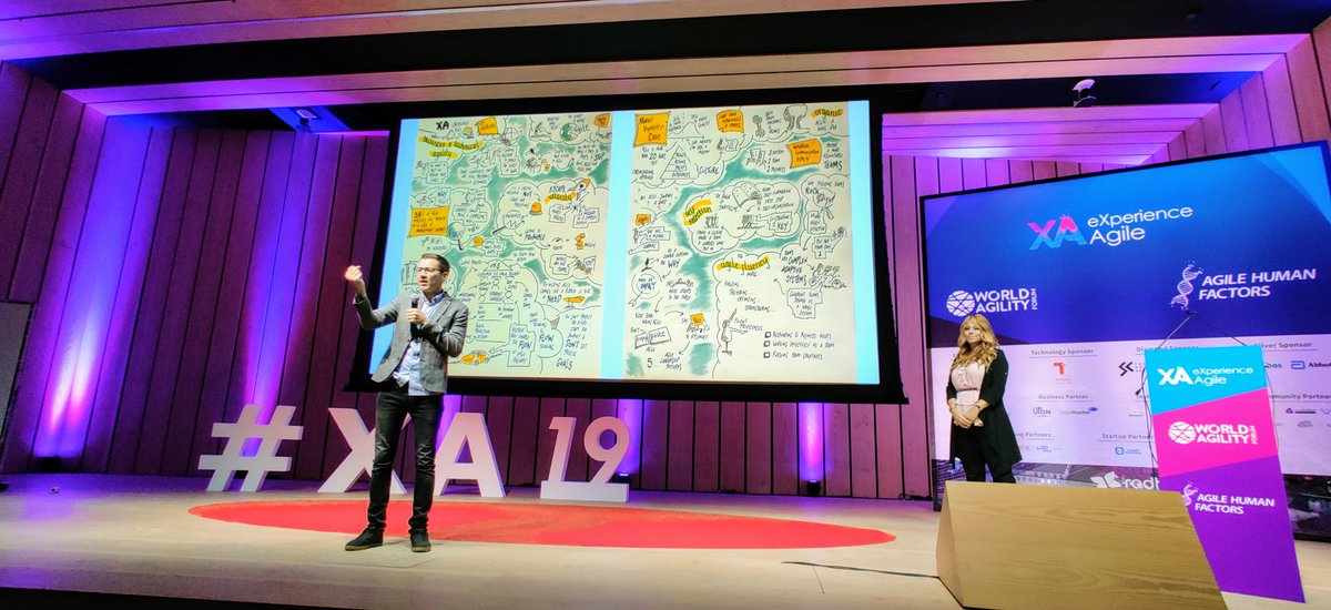 wouterla's tweet image. @Stuartliveart and @MariaMatarelli kicking off the second day of #XA19 in Lisbon #experienceagile