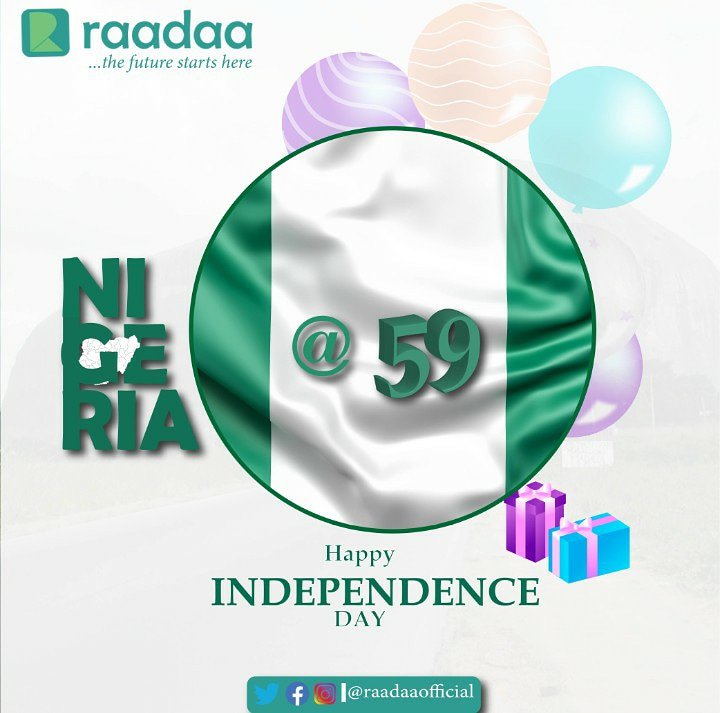 raadaaofficial's tweet photo. Through the challenges that face us as a nation, we shall always emerge victorious. 
We are Naija, we are strong! 

Happy Independence Day Nigeria!!! 

#IndependenceDay #NigeriaAt59 #naijaat59 #raadaa #October1st https://t.co/oflzgpbx7Y