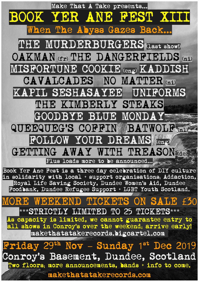 🚨MORE BYAF TICKETS🚨

25 Weekend Tickets now available!

Final line-up announcements, day splits/ticket details + full programme of events coming real soon.

E-tix; urlzs.com/pMKUC
Event; urlzs.com/bsoiF
First act; urlzs.com/rdqbx

✊️

#dundee #byaf