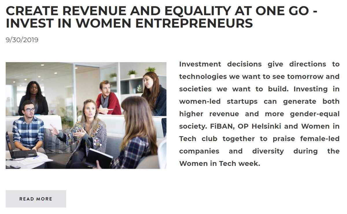 FiBANorg's tweet photo. Next week will be filled with female superpowers! The #WomenintechFI week promotes the value of #diversity in tech, and we are eager to start the week with #OPHelsinki at #PitchFinland!

Why #investing in women #entrepreneurs pays off?
👉https://t.co/1Xz0emCvJc
#wit19 #NordicMade https://t.co/QUkp3QVVDU