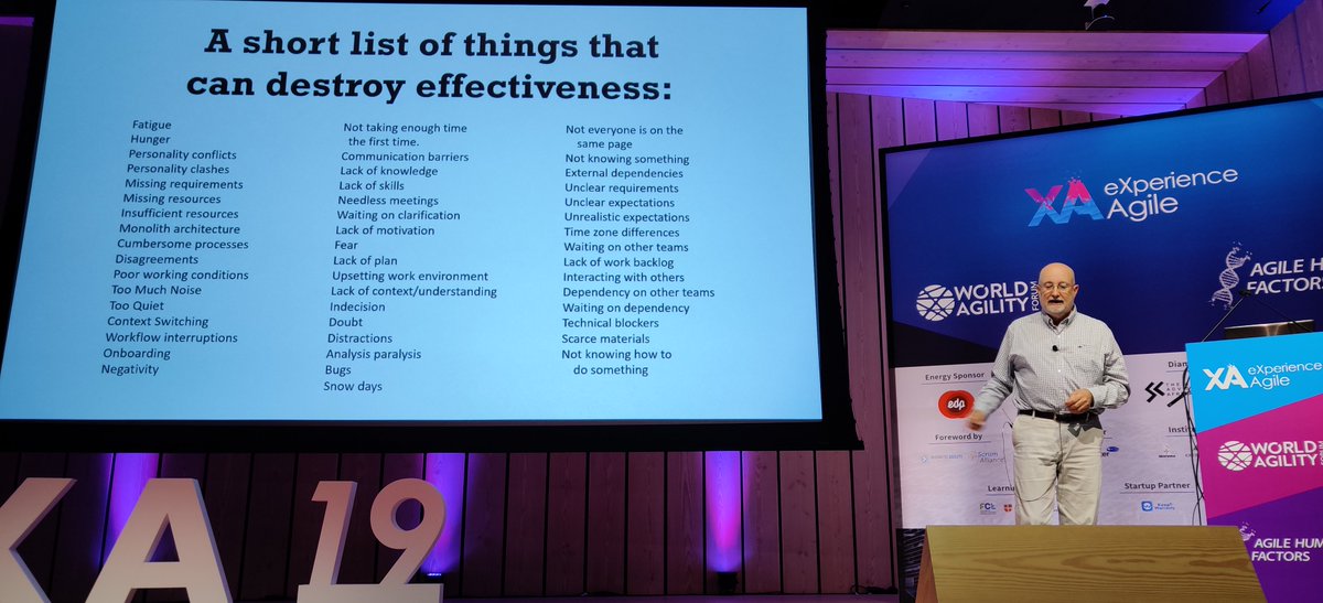 wouterla's tweet image. @WoodyZuill showing how people in his workshops can easily generate many things that kill effectiveness. #XA19 #experienceagile