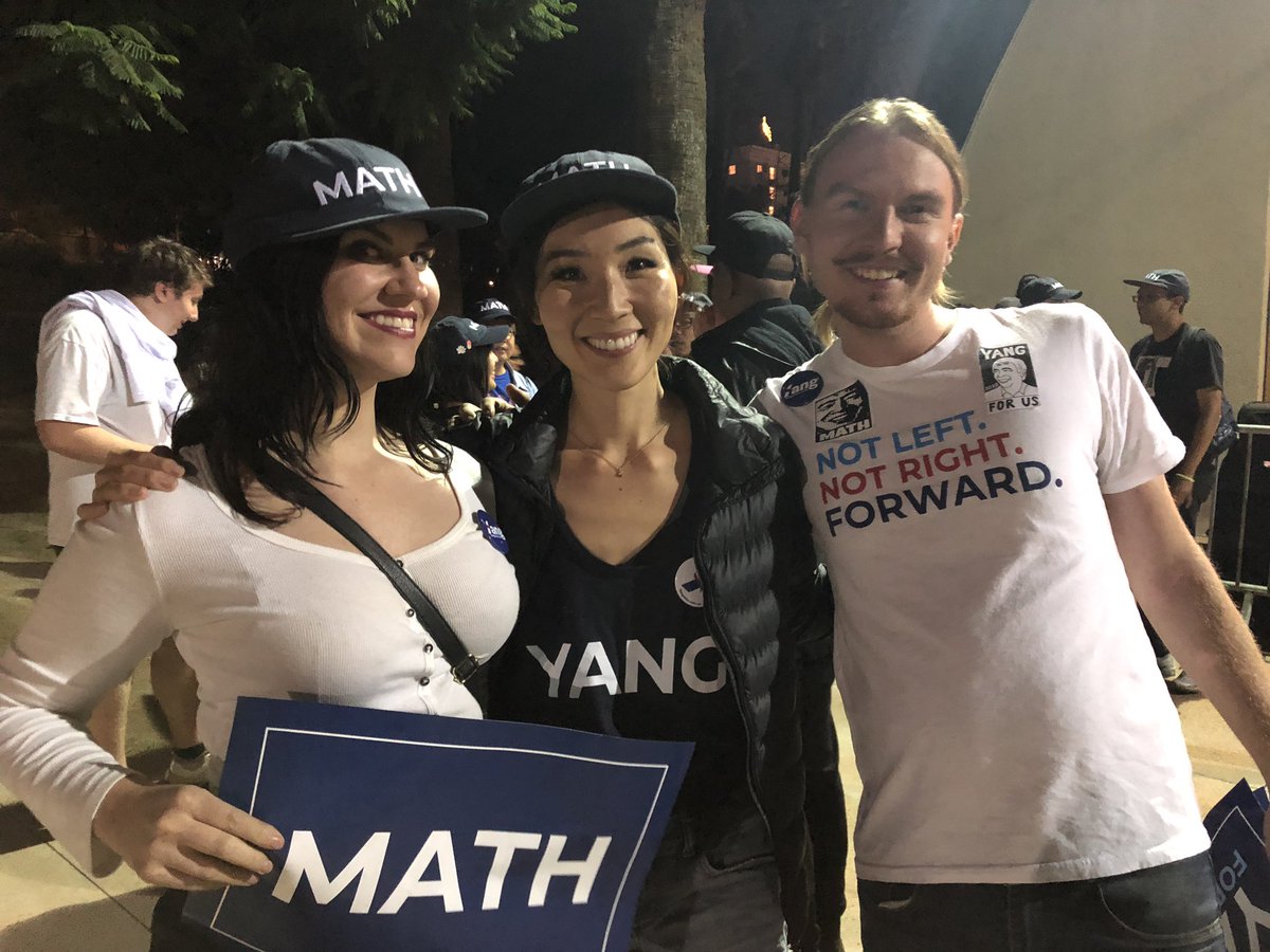 adamrayburton's tweet photo. Best FUCKING night with @rockersforyang . 
@AndrewYang brought a revolution to LA
Was a pleasure to meet @PagetKagy and @iammcjin as well, they gave wonderful speeches before Andrew came out like a ROCKSTAR https://t.co/6k7Bmxi2yX