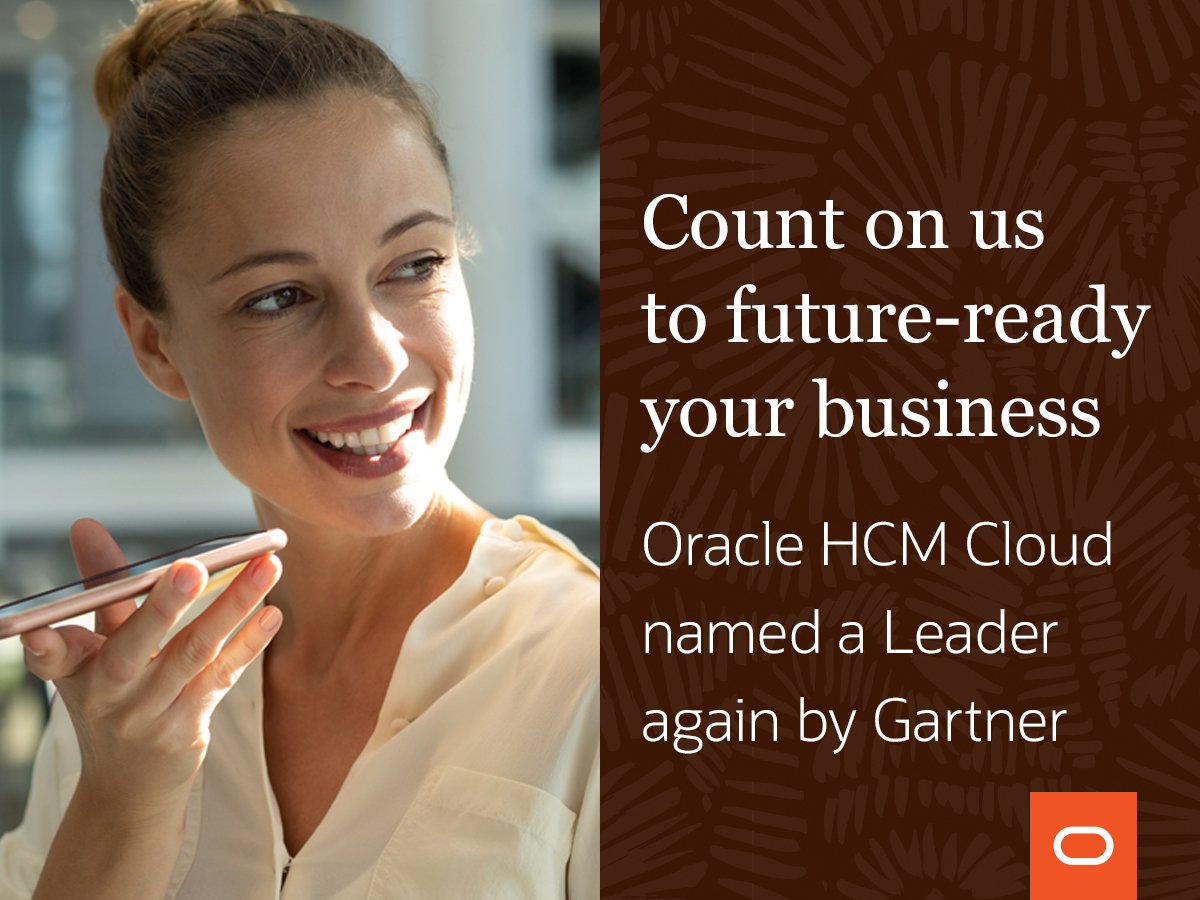 @Gartner_Inc’s Magic Quadrant 2019 recognizes @Oracle as a leader for #CloudHCM Suites for for 1,000+ Employee Enterprises. We are honored and thrilled because this is a category that is extremely important to our #B2B and #B2C customers. Download here oracle.com/goto/HCM-MQ2019