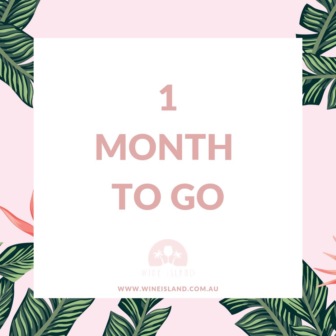 Officially ONE month until we set sail and depart for our Wine Island paradise. 🌴🥂🍷
A place to unwind, sip wine and soak up the sunshine. 
Don’t miss out on your tickets. 
​Visit the link below.
​
​wineisland.com.au/tickets/
​
​#wineisland