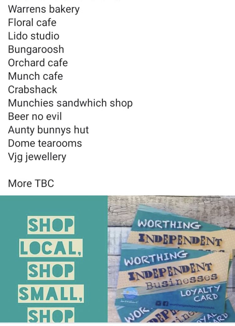 WorthingJournal's tweet image. Look out for posters or go  in a participating shop loads to choose from  partial list below #supportllocal #Worthing