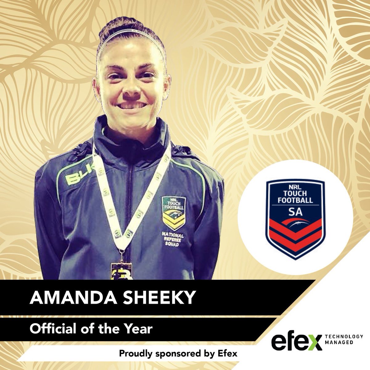 TouchFootballSA's tweet image. Congratulations to @amsheeky who has been selected as a finalist for the 2019 Official of the Year Award in the SA Sport Awards!

Amanda will be recognised at the Members &amp;amp; Partners Breakfast on Fri 18 Oct with the winner to be announced on Fri 22 Nov at a dinner at Adelaide Oval