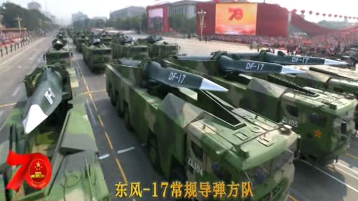 BBC Monitoring on Twitter: "China displays the new DF-17 missile for the first time at anniversary parade. State newspaper calls it "a ballistic missile with very high defence penetration capability". #China70Years…