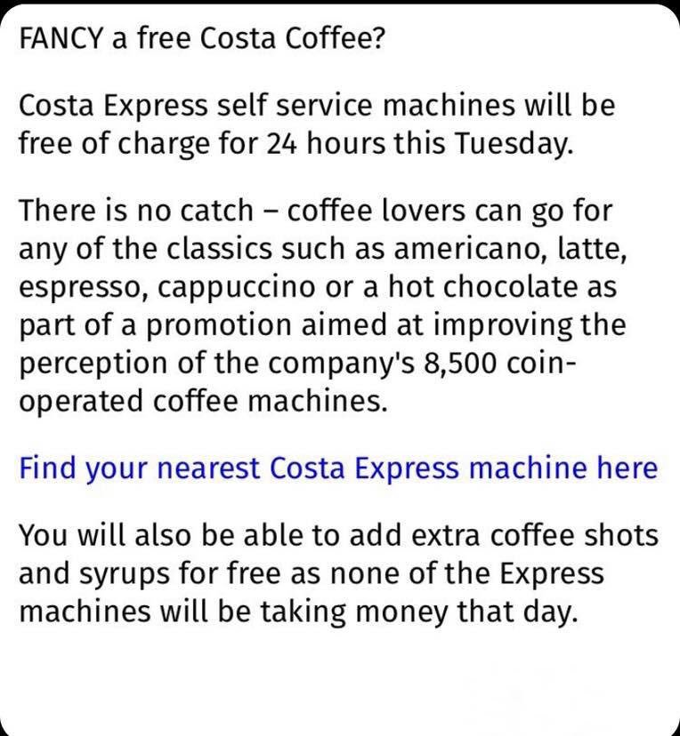 Jennarr18's tweet image. We should let the homeless take advantage of this! @HPManchester @CostaCoffee