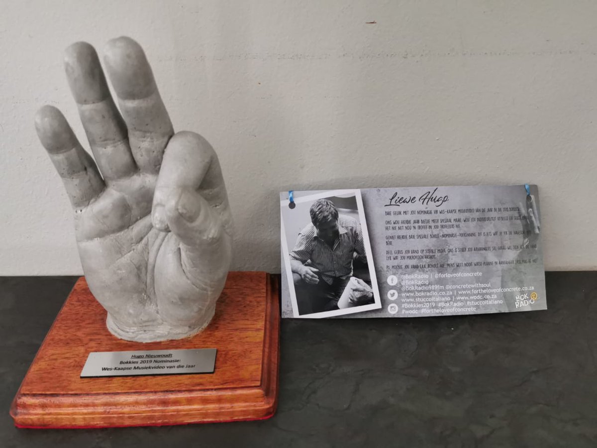 Wow hoe spesiaal is dit nie, kyk net hierdie spesiale nominasie toekening van <a href="/BokRadio/">Bok Radio 98.9fm</a>. As jy die jaar vir enige kategorie genomineer is by 2019 Bokkies kry jy so 'n trofee gemaak van jou eie hand. Dankie @fortheloveofconcrete @concretewithsoul @bokradio dit is awesome van julle