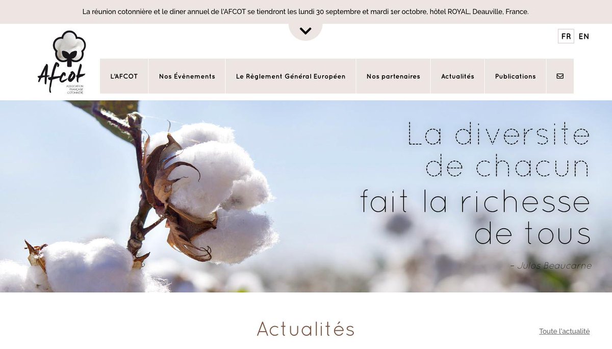 L'équipe de BDSA est très heureuse d'avoir accompagné l'AFCOT (Association Française Cotonnière) dans la refonte de leur site internet ! 
afcot.org