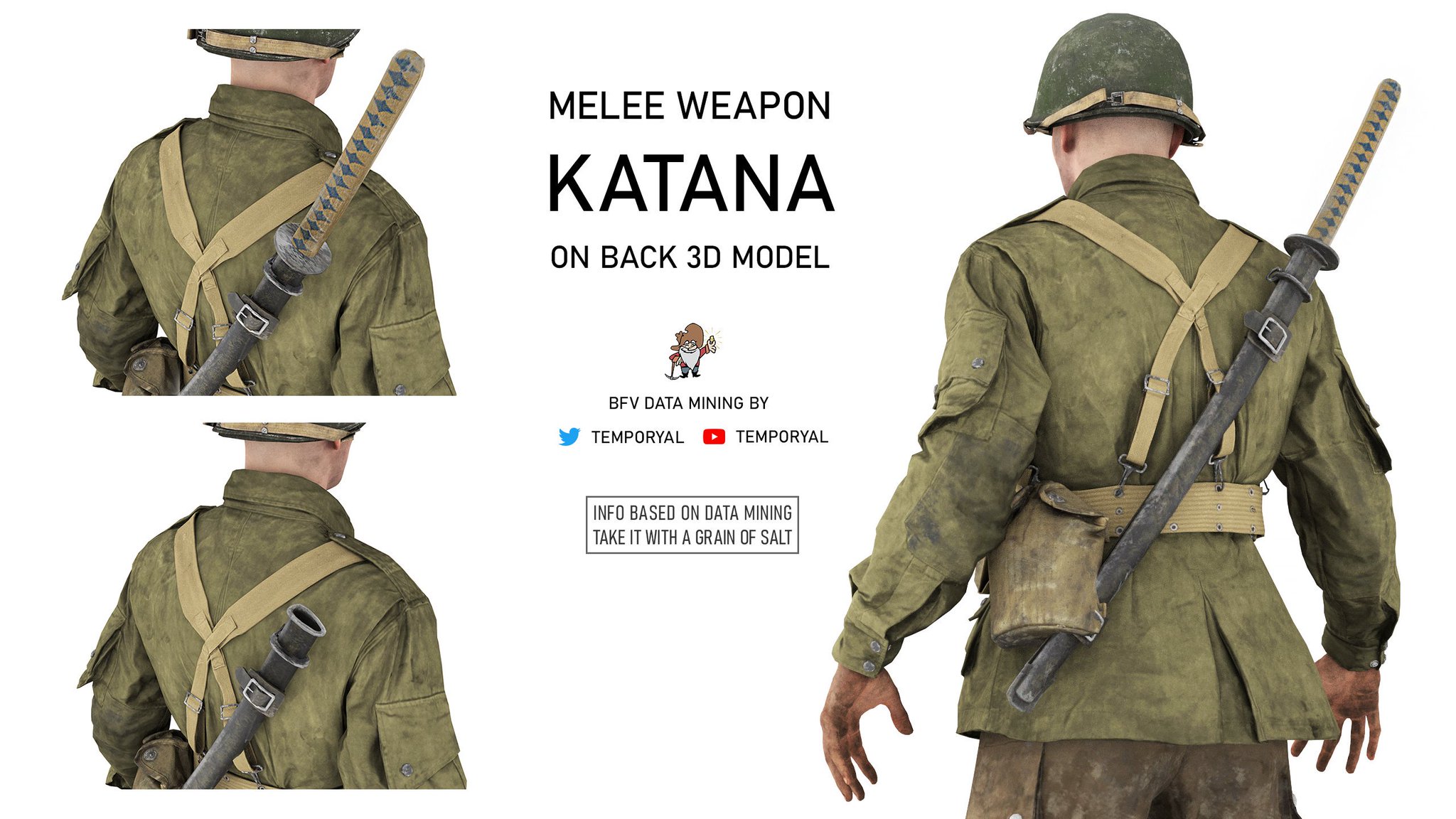 Sympatisere Sætte mærke temporyal on Twitter: "Two 3d models for the Katana melee weapon on the  back of a soldier in #BattlefieldV: The first one is a combination of sword  and sheath. The alternative shows
