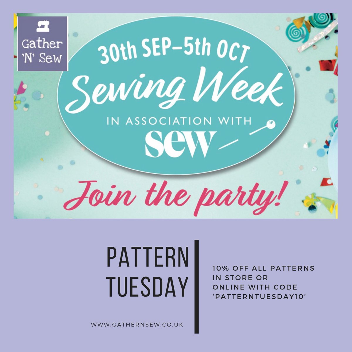 Today is Pattern Tuesday and all day today we will be giving you 10% off all of our patterns in the shop and online if you use the code ‘PATTERNTUESDAY10’. We have so many wonderful patterns to inspire you so happy shopping 🛍 #sewingweek #sewingweek2019 #patterntuesday @SewHQ