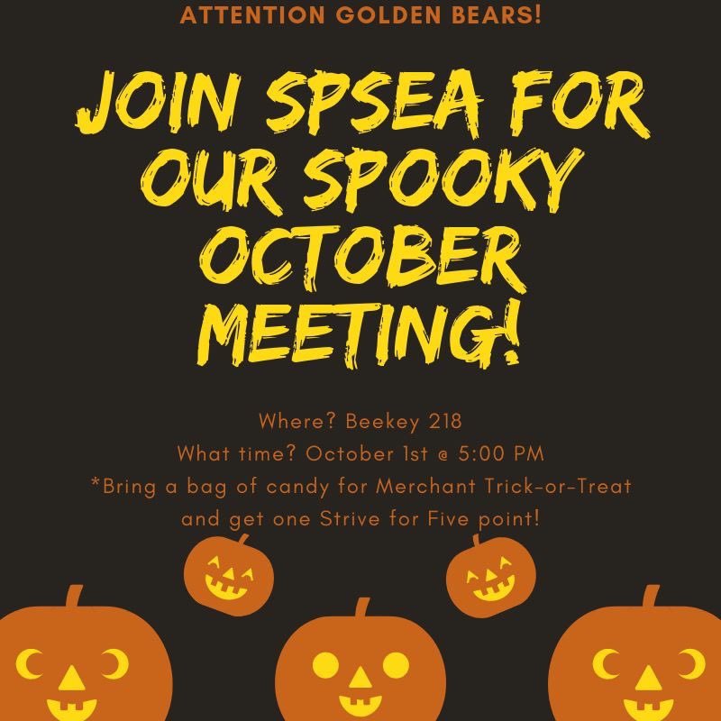 kuspsea's tweet image. Happy October everyone!  Today at 5 PM in Beekey 218, we have our October meeting!  Bring one bag of candy for Merchant Trick-or-Treat and get one Strive for Five point, and get up to two points!  We will also be cutting out and making pumpkins for Merchant Trick-or-Treat!!!