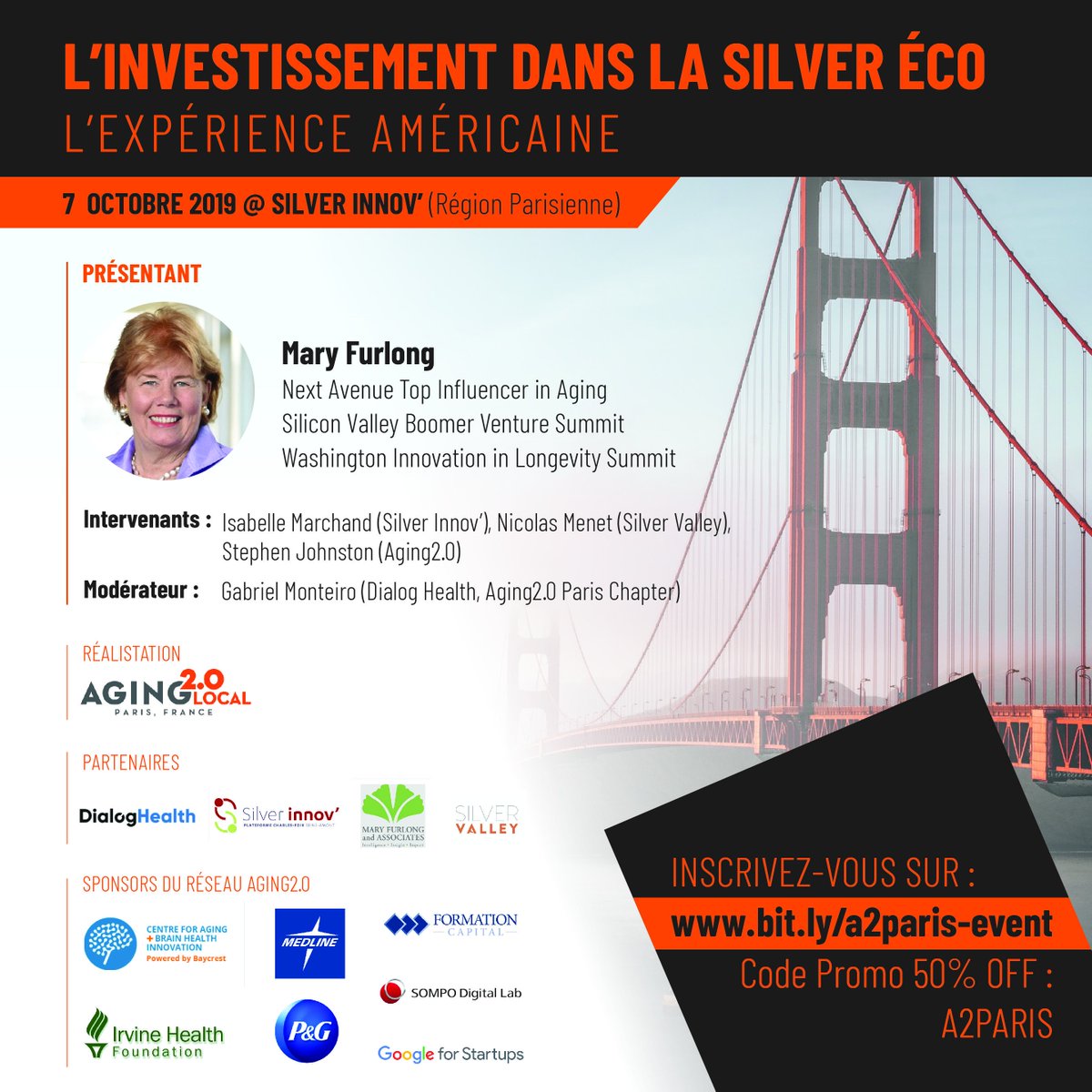 aging2paris's tweet photo. Rejoignez @maryfurlong (@SiliconBoomer), Stephen Johnston @sdbj (@Aging20), @NICOLAS_MENET (@SilverValley_), Isabelle Marchand (@silver_innov) et @Dialog_Health pour découvrir des opportunités dans la #silvereco en France et aux EUA!
https://t.co/fs1ZdrNHur
Code -50% : A2PARIS https://t.co/YiIoVXMgcR
