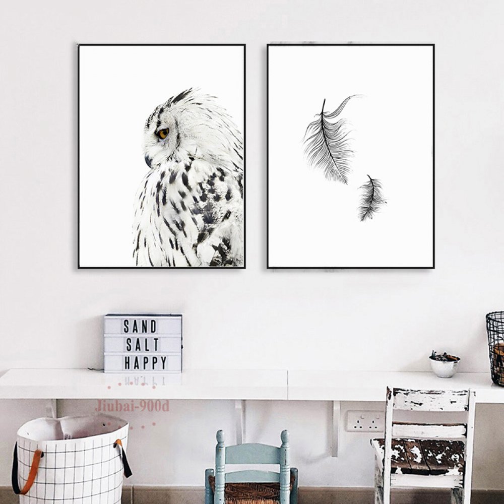 #poster Decorative Canvas Pictures of Owls and Feathers