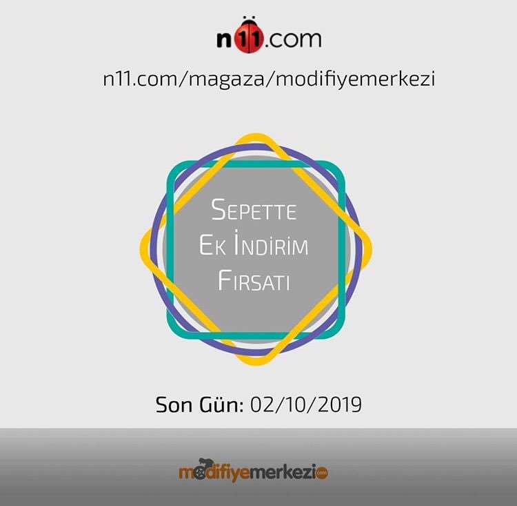 N11 mağazamızda yarına kadar sepette ek indirim fırsatı sizi bekliyor. Hemen n11.com/magaza/modifiy… adresini ziyaret edin, yüzlerce otomotiv ürününü indirimli olarak satın alın.
