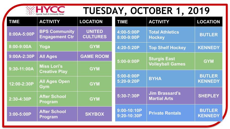 TUE OCT 1 2019
townofbarnstable.us/hycc