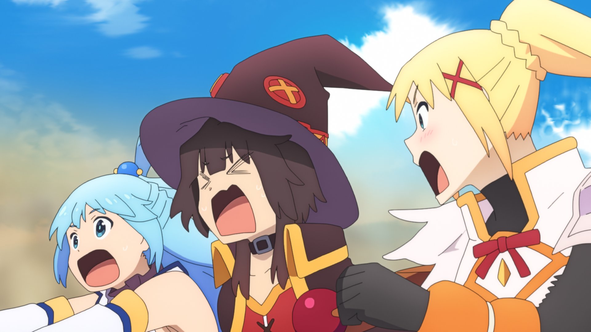アニメ このすば 公式ツイッター Twitter पर 映画このすば 新pv公開中 アクア めぐみん ダクネスが歌うedテーマ マイ ホーム タウン にのせて 映画で大冒険 をするカズマたちの勇姿 をご覧ください 動画はこちらから T Co