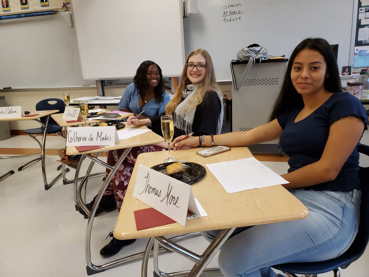 MsClements_CHS's tweet photo. Reformation dinner party in AP Euro.  Students were assigned a "dinner guest" from history and had to defend what would make the best seating chart.... don't worry, it is grape juice! https://t.co/xz8lWEmuNr