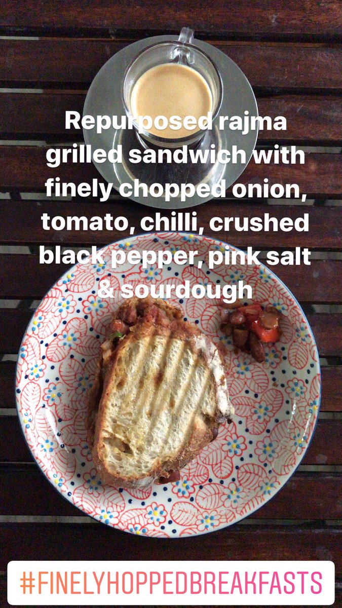 Finelychopped's tweet image. #repurposedfood #zerowaste #leftoverhack

Choose the hashtag that speaks to you. 

Breakfast today was leftover rajma from last night, sandwiched in the last of the sourdough in the fridge, grilled with finely chopped tomatoes, onion, green chillies, pink salt, black pepper.