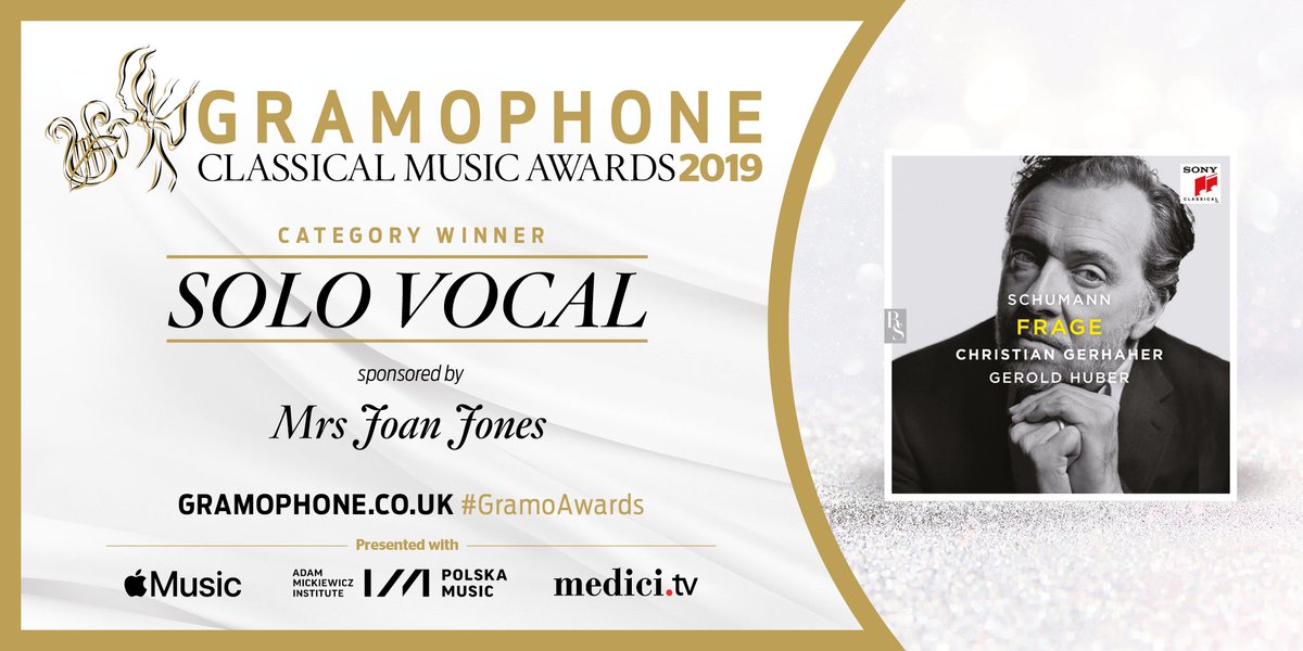 PremierClassica's tweet photo. @GramophoneMag @KingsPlace @AntoineTamestit @QueyrasJG @perianespiano @harmoniamundi @VLuminis @LionelMeunier @EnsembleMasques @alpha_classics @ChamayouB @nationaldefce @WarnerClassics @PPLUK @PRSforMusic @OpusArte @glyndebourne @fatboyclayton @spconnolly @HanniganBarbara @rodgil @jacquesimbrailo @LPOrchestra @hyperionrecords @YujaWang @DGclassics @BruZane @HerveNiquet @cyrille_dubois @etiennelovesya @Vienna_Phil @oramsa @dacaporecords @jarousskyphil Christian Gerhaher and Gerold Huber triumph in the #SoloVocal category with their winning recording of Schumann’s ‘Frage’ on @sony_classical #GramoAwards 11/13 https://t.co/ZaPYG7acfo