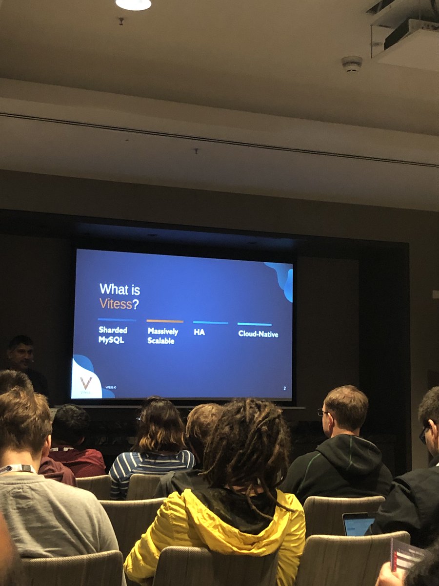 vitessio's tweet photo. @ssougou answers the question “What is Vitess” in his talk at #PerconaLive. #massivescale #HA #shardedMySQL #CloudNative https://t.co/O3agy7jssb
