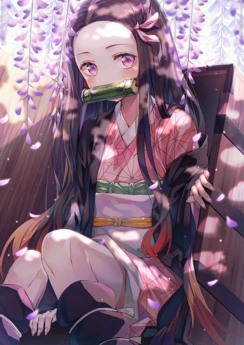 ふわりさんがTwitterに投稿した竈門禰豆子(鬼滅の刃)のイラスト。