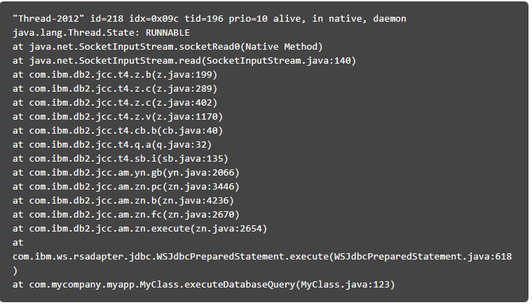 ycrash_rca's tweet image. Threads stuck in java.net.SocketInputStream.socketRead0. The below figure depicts the IBM DB2 statement execution stuck in SocketInputStream.socketRead0() API
ow.ly/LuDm30pnmC8
#JVMNetworksettings #socketRead0()API #setSoTimeout