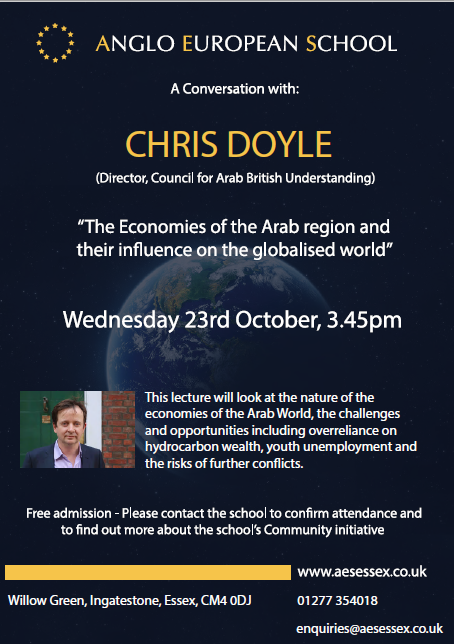 angloeuropean73's tweet photo. Come along to our next Community Lecture on “The Economies of the Arab region and their influence on the globalised world”. Free admission, please email enquiries@aesessex.co.uk to reserve a seat. #Communitylecture Caabu https://t.co/aw6b1BzVes