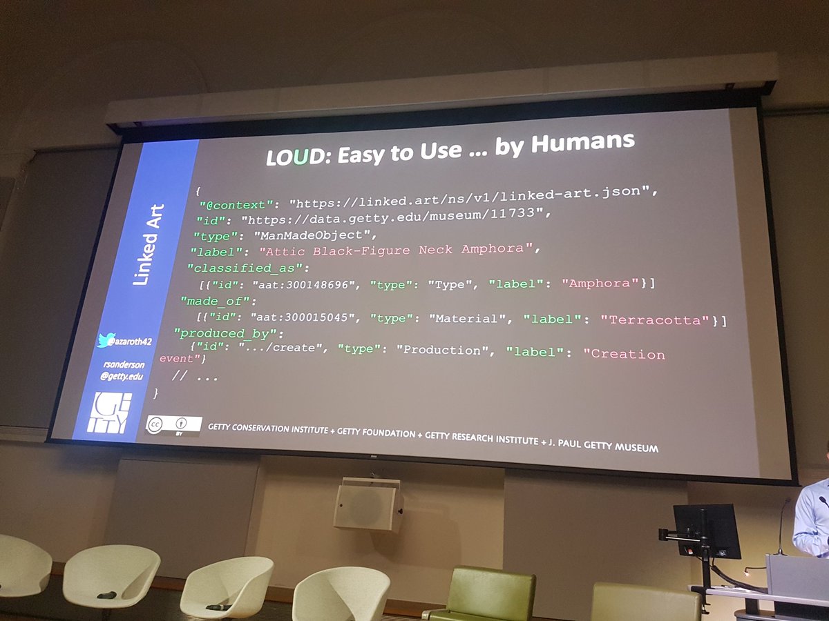 mattbnl's tweet image. .@azaroth42 évoque le #LOUD un linked open data lisible à la fois par les machines et  les humains #linkedart