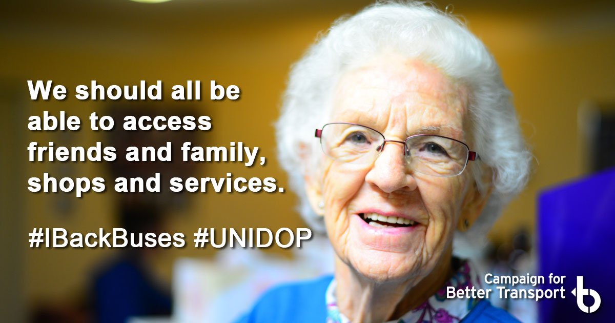 Today is International Day of Older Persons. For the 1/3 of people over 70 who don't hold a driving license, and those who have no car, a decent, accessible public transport network is vital. We should all be able to access friends & family, shops & services.
#UNIDOP #IBackBuses