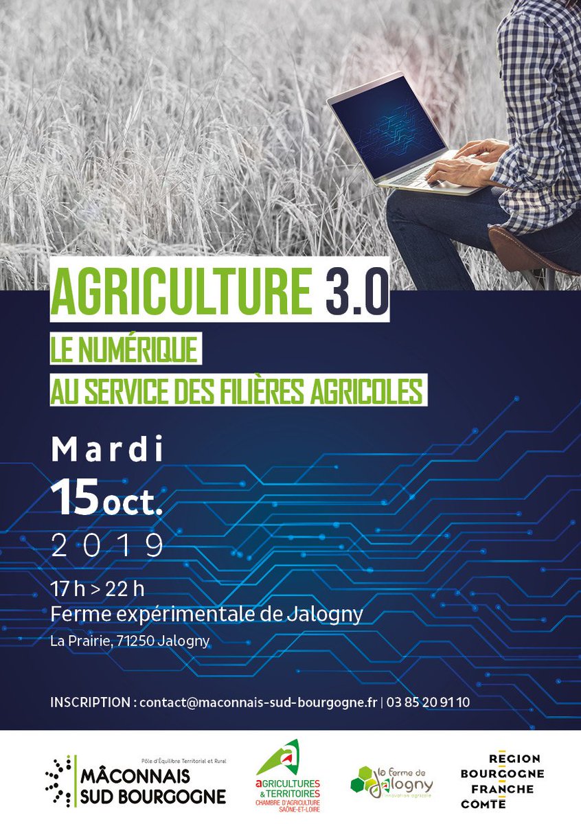 PaysSud's tweet photo. Séminaire Agriculture 3.0 : le numérique au service des filières agricoles, organisé par le @PaysSud et la Chambre d'agriculture de Saône-et-Loire mardi 15 octobre à 17 h.  
Infos et inscriptions : https://t.co/VXzCtb5V1S
#innovation #agriculture #AgTech  #winetech https://t.co/JCrBbz4YI7