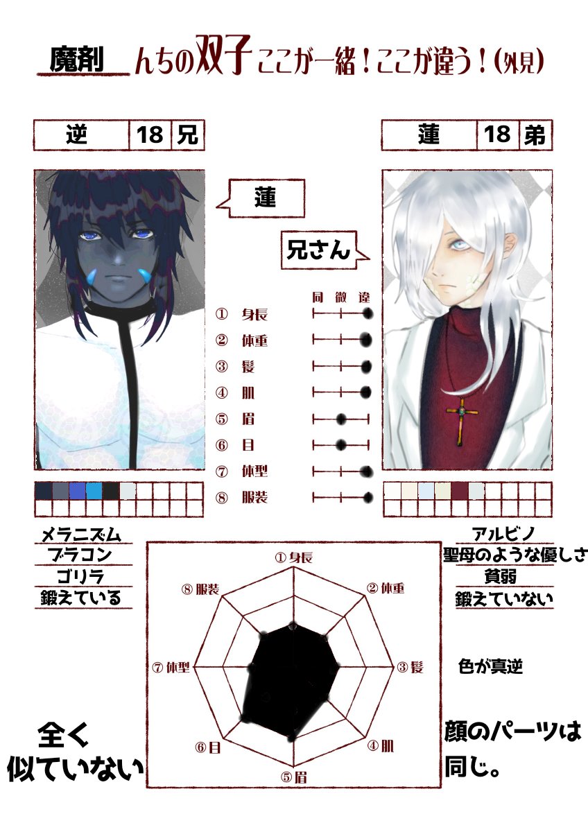 魔裁さと Twitter પર うちの双子ここが一緒ここが違う 驚く程似ていないし過去絵なので恥ずかしい T Co 3gqwjvwqff Twitter