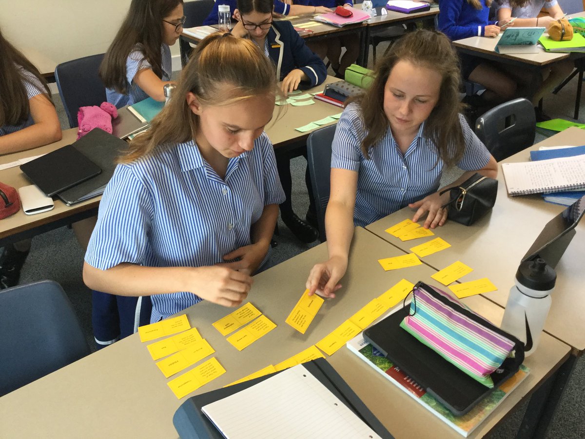 Year 10 geography girls using ACP ‘logical thinking’  to complete the dominoes game of the water cycle terms #HPLedu