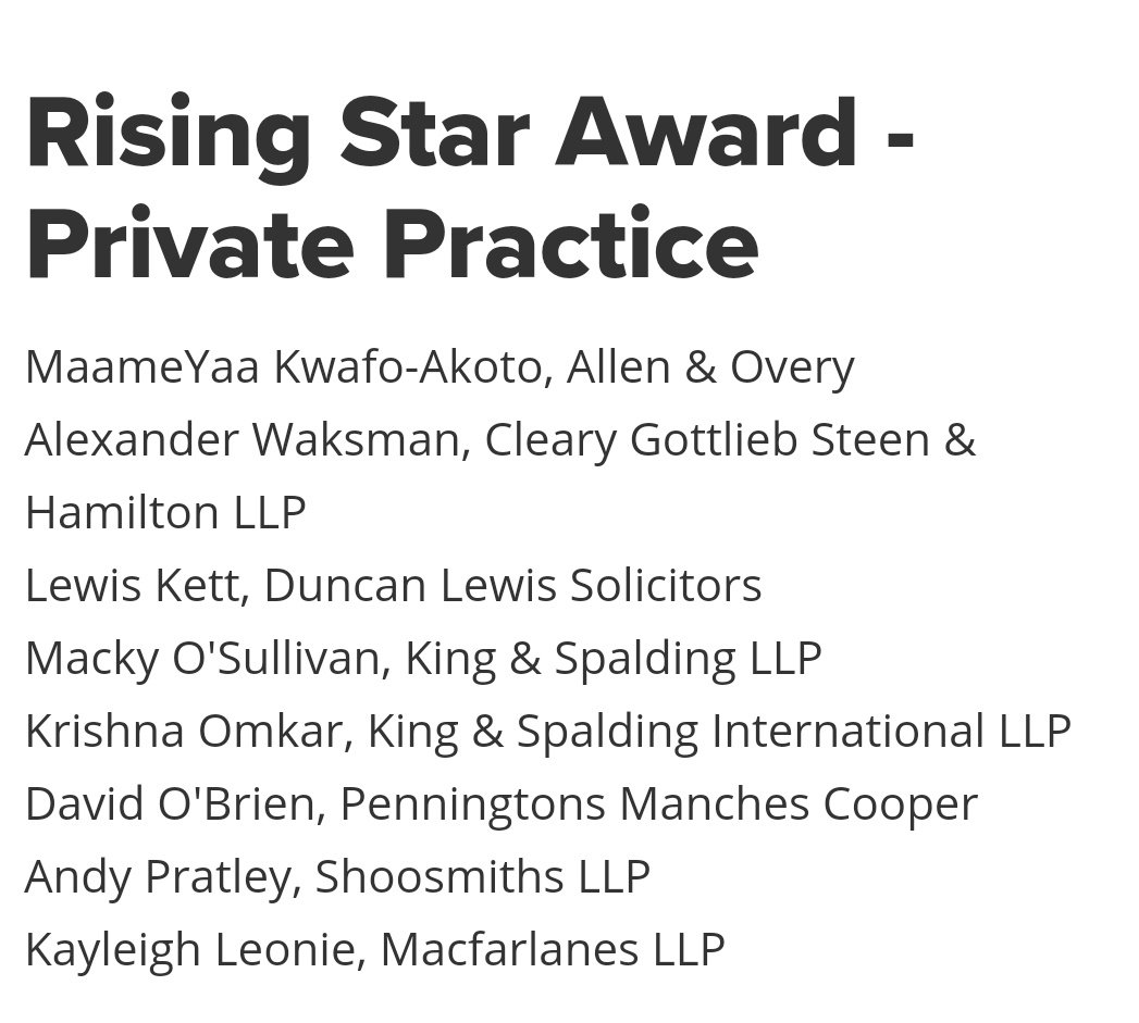 KayleighLeonie's tweet photo. Absolutely delighted to find out this morning that I've been nominated and shortlisted for a Rising Star Award ⭐ in @LegalWeek's British Legal Awards. A huge thank you to the @juniorlawyers division for nominated me 🙏 #RisingStar #BritishLegalAwards https://t.co/oMTK8yxaTf