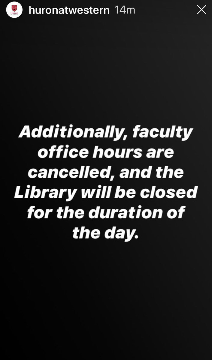HuronPoliSci's tweet photo. Message for our students, Tuesday October 1st- campus is closed for rest of the day due to a water main break - no classes, office hours or library hours. Apologies for the inconvenience! #huroncollege #huron #classescancelled https://t.co/zsYucs0lck
