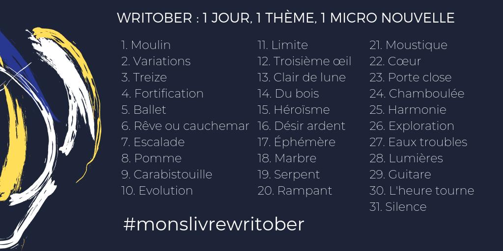 salonlivrewallo's tweet photo. Ca vous tente qu'on fasse ensemble un petit #writober ? Utilisez #monslivrewritober et publiez chaque jour une micro nouvelle pas plus longue qu'un tweet ! Vous êtes prêts ? 1...2...3... GO ! A la fin du mois, on sélectionnera nos favoris ! N'oubliez pas de nous identifier :) https://t.co/rjQ10ri51d