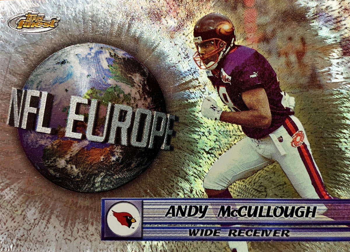NFLECards's tweet photo. Convinced the #ArizonaCardinals that he was ready to play in the #NFL with a spectacular showing for Frankfurt in 1999. Later played for 6 #ArenaFootball teams.
Andy McCullough #FrankfurtGalaxy - 2000 #Topps #Finest #NFLEurope #E3
#NFLECards #NFL #AFL #BetOnUs https://t.co/TTONu7D3kF