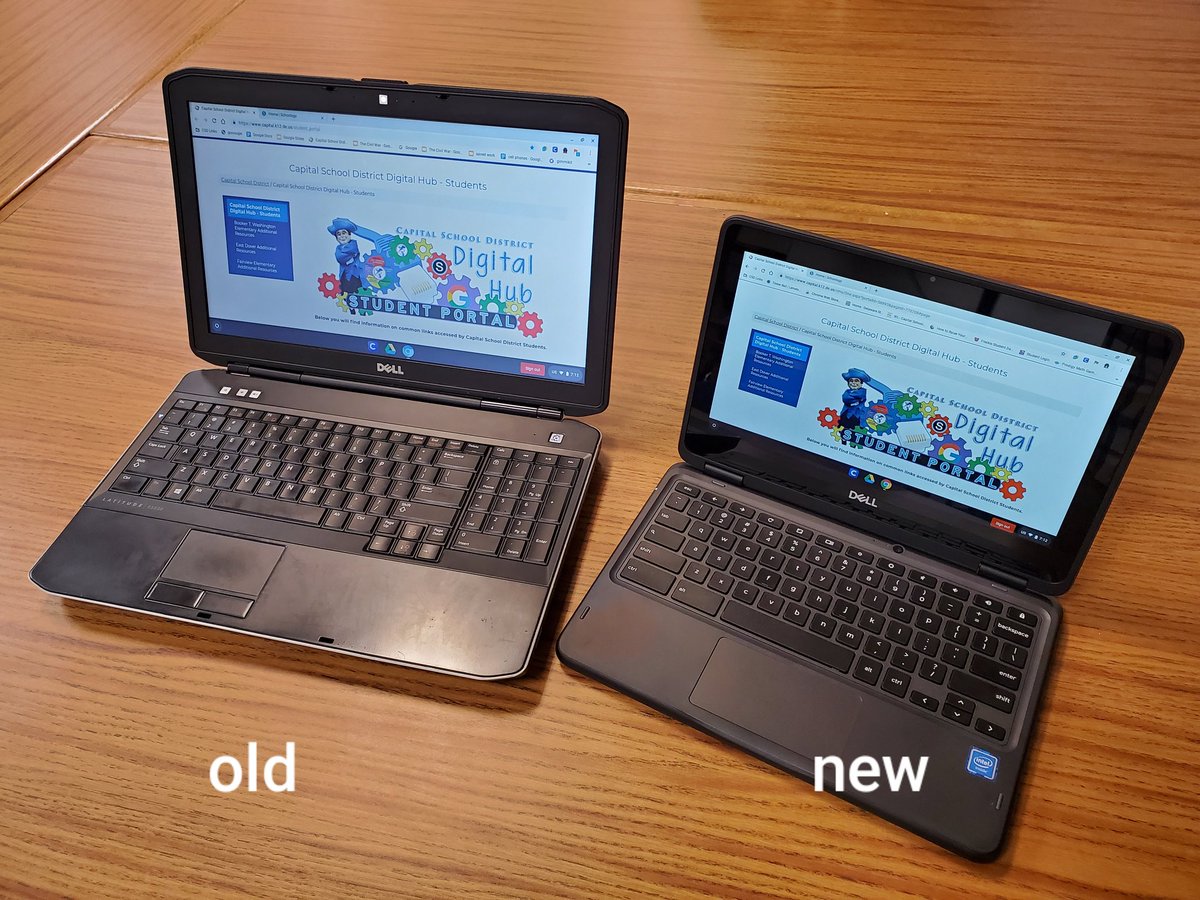 kmacbeth6's tweet photo. Wondering how the referendum is helping WHMS? I am proud to pilot these new @Dell Chromebook 3100 2in1 in my technology class. Big upgrade from the 8-10 year old retrofitted latitude 3340's. Thank you @dunford_paul. #shouldabeenasenator #senatorpride @CSDSenators @marymurrian https://t.co/OL7eQGonQv