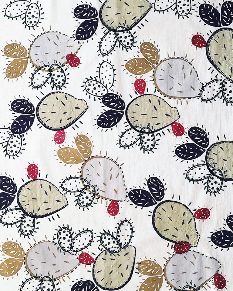 Having fun with our embroidered Prickly Pear range! 
140 cm wide
Price SQ (embroidered)
For more info contact us at ekruger@iafrica.com
#thehandprintingstudio #handprintedtextiles #handblockprinting #embroidery #embroideryart #pricklypear #wearethemakers #creativexplorations