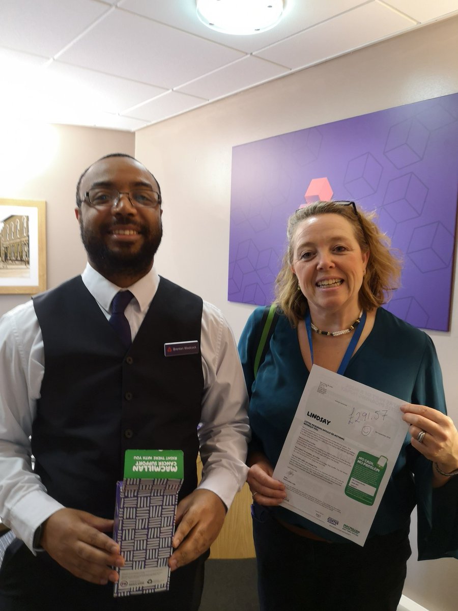 AmicusITS's tweet photo. The money's now banked for #macmillancoffeemorning 2019.  A total of £291.57 was raised from across our #TrinityCourt businesses. Thank you everyone who contributed to @macmillancancer + #NatWest Romsey branch for taking all the notes and coins from #LindsayBurden of @amicusits https://t.co/u2JvtunqaX
