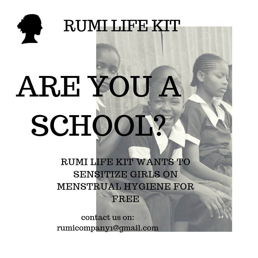 Rumi Life Kit aims to reduce the number of girls going through pad poverty in rural communities in Nigeria. 
We are working to sensitize girls and distribute free sanitary towels to some lucky few.

Contact:
@rumilifekit
rumicompany1@gmail.com or +2349079210959