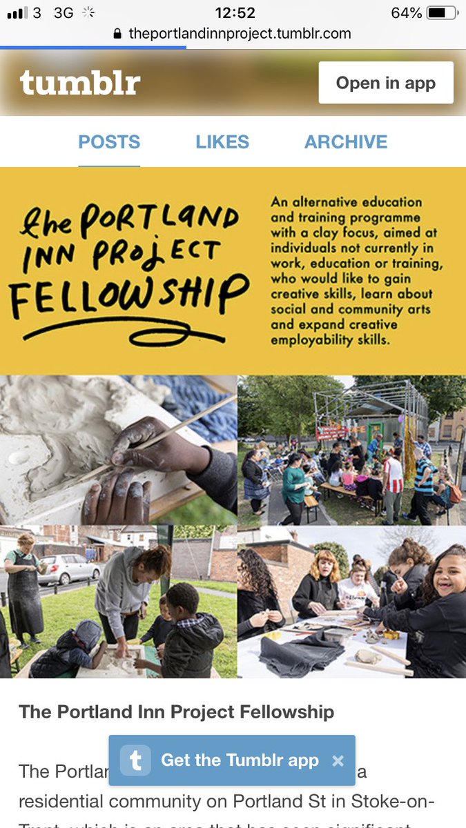 We are so pleased to have a call out for participants in this brand new opportunity #theportlandinnprojectfellowship - any Staffordshire based adults interested in creative clay based development - this could be for you. More info: theportlandinnproject.tumblr.com