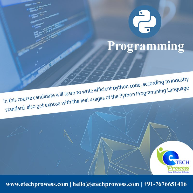 EtechProwess's tweet image. Python, an open-source scripting language is used to automate anything.
For More Details: etechprowess.com
or Call on: +91-7676651416
#PythonprogrammingcourseinBangalore
#PythonprogrammingtutorialinBangalore
#Pythonautomationtestingtraininginbangalore