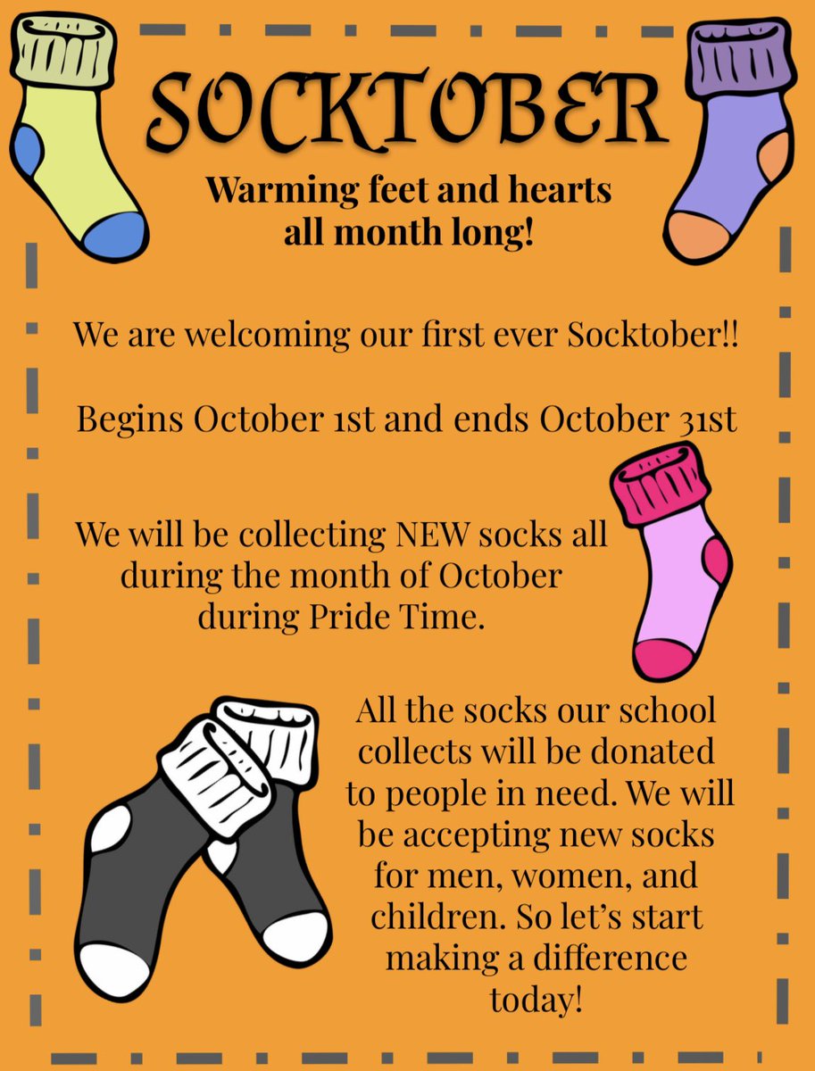 PrincetonISD's tweet photo. Forget spooky szn, it’s Socktober! Robyn May’s PHS Pride TIme group will sponsor a new sock drive throughout the month, which kicks off today. At the end of the month, socks will be donated to those in need at PISD campuses, as well as local organizations and nursing homes. https://t.co/jv9u679eNn