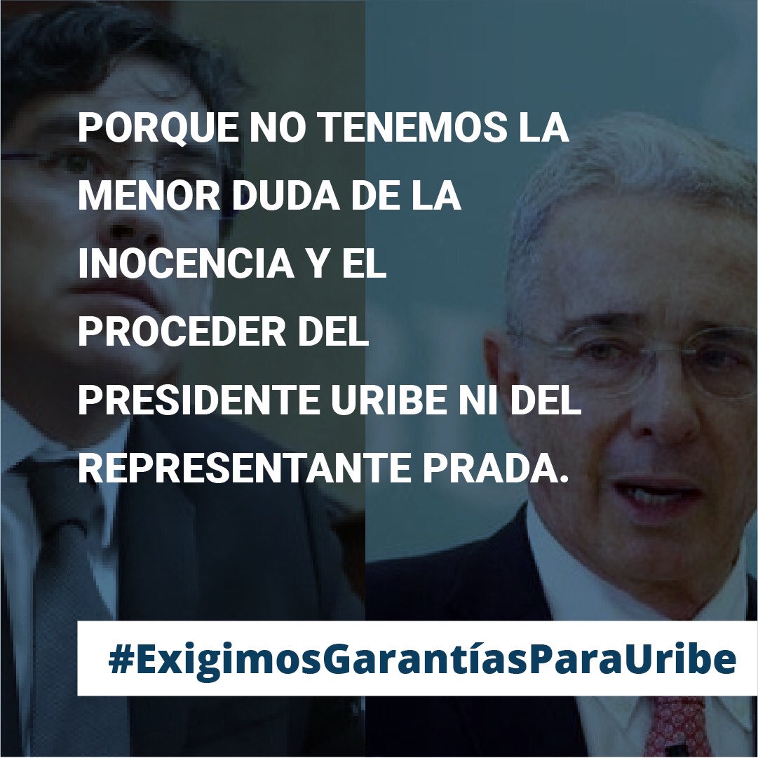 Porque no tenemos la menor duda de la inocencia y el buen actuar del expresidente <a href="/AlvaroUribeVel/">Álvaro Uribe Vélez</a> #ExigimosGarantiasParaUribe