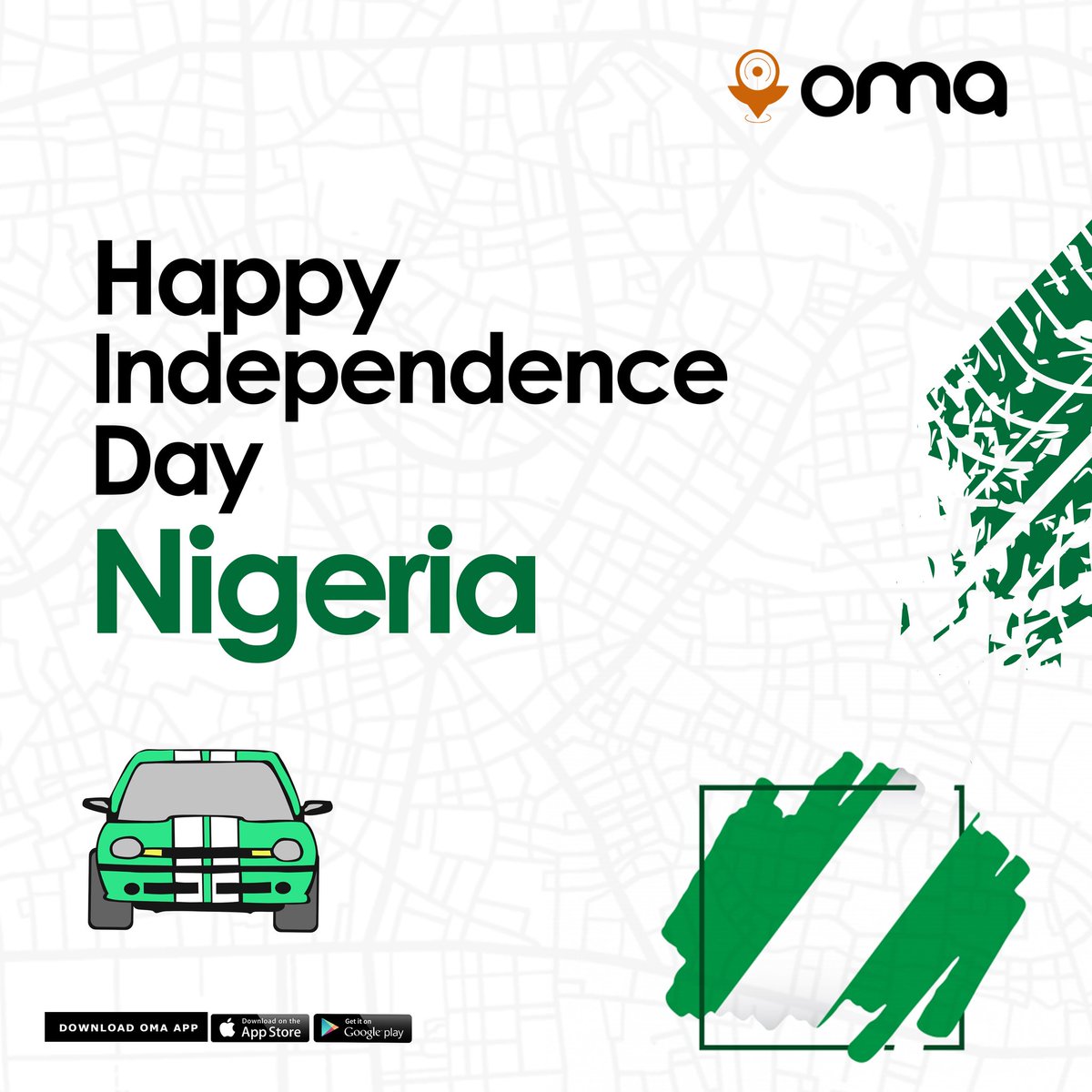 omacabs's tweet photo. Happy Independence day Naija! OMA appreciates you
#NigeriaAt59 #Omacabs #nigeriaindependence #October1st https://t.co/RFd4LWkcMj